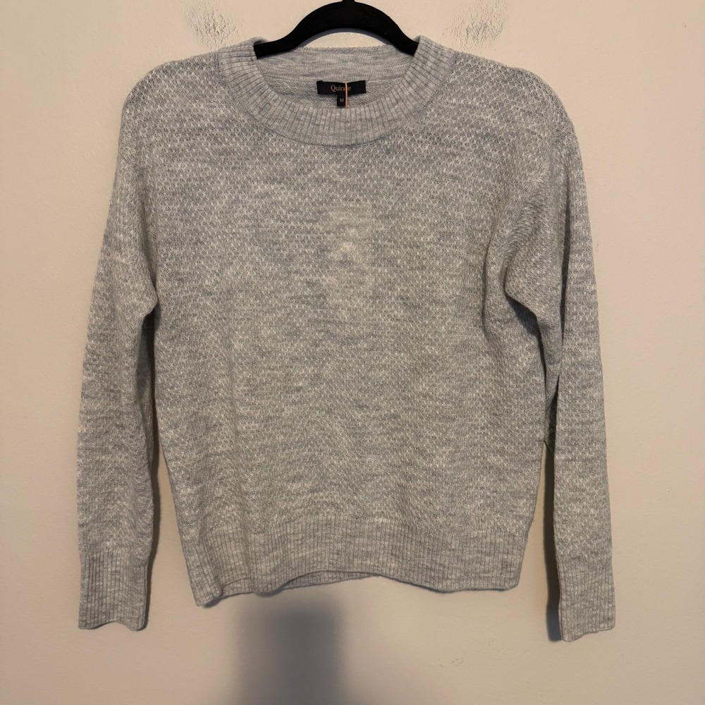 NWT Quince Baby Alpaca Wool Diamond stitch sweater M light grey classic preppy